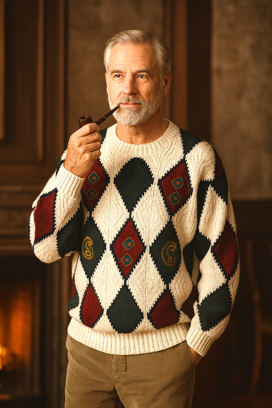 Vintage 90s Geometric triangle Sweater Van Heusen Size Small aztec cable knit